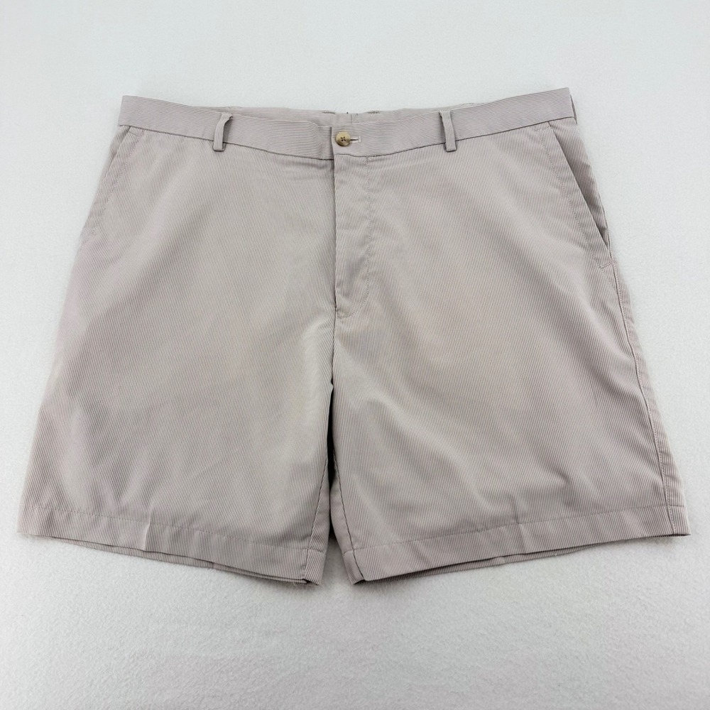 Peter Millar Crown Sport Shorts Mens 38 Tan Micro Stripe Golf Excellent